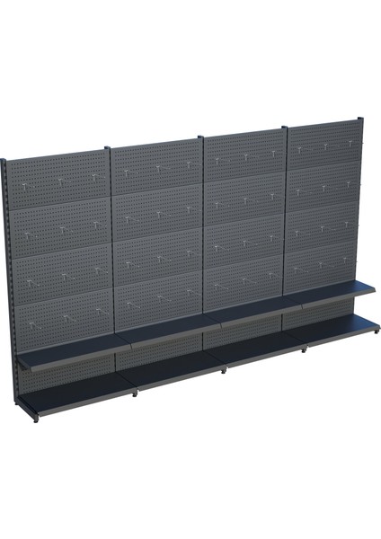 Antrasit Market Petshop Kırtasiye Rafı Hırdavat Rafı D30CMXG280CMXH220CM Antrasit Delikli Pano + Kancalı Raf
