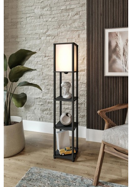 Moss Siyah Dekoratif Raflı Modern Sehpalı Lambader