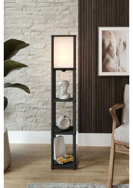 Moss Siyah Dekoratif Raflı Modern Sehpalı Lambader