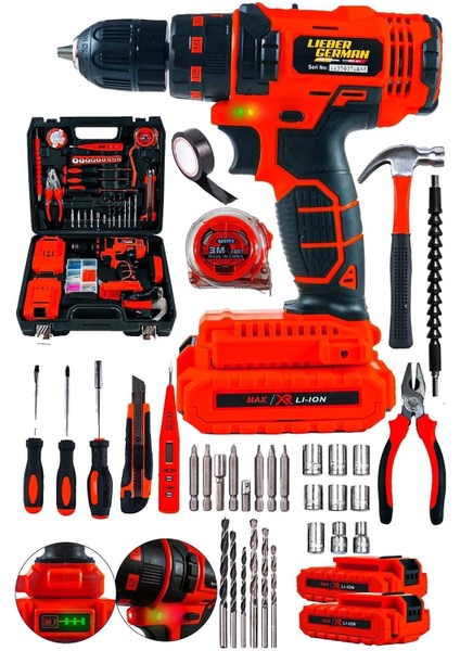 Alman 14.4 Vf 2 Ah Darbeli Li-On Çift Akülü Çift Çelik Şanzuman Turbo Şarjlı Akülü Vidalama Matkap