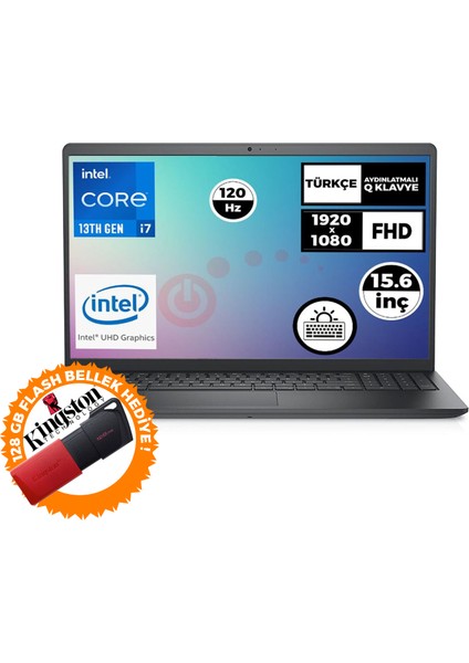 Vostro 3530 I7-1355U 16GB 1tb SSD 15.6" W11P Laptop + 128 GB Flash Bellek N1601PVNB3530U 028
