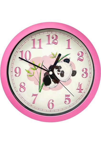 Mark Premium Serisi Panda Desenli Pembe Duvar Saati 25 cm