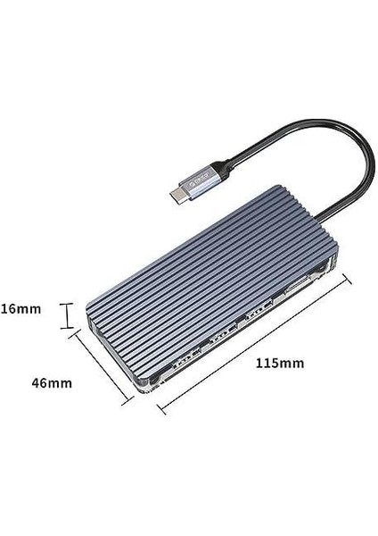 7 Portlu USB 3.0 100W HDMI Tf/sd Kart Okuyucu Çoklayıcı Hub Gri