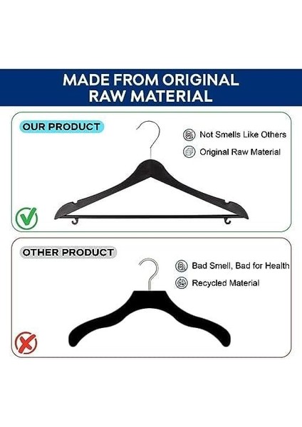Ahşap Görünümlü Plastik Siyah Kıyafet Elbise Askısı Askılığı Gömlek Askısı Pantolon Askısı (10, Siyah)