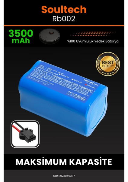 Soultech RB002 3500mAh Robot Süpürge Bataryası - Yüksek Yoğunluklu Li-ion Hücre
