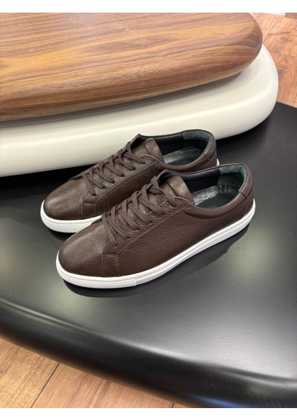 4253 Kahve Deri Erkek Sneakers - Erkek Spor Ayakkabı