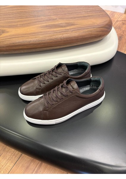 4253 Kahve Deri Erkek Sneakers - Erkek Spor Ayakkabı