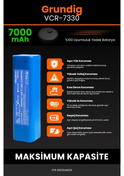 Grundig Vcr 7330 7000mAh Robot Süpürge Bataryası - Sertifikalı Güvenlik, Gerçek Kapasite indirimleri