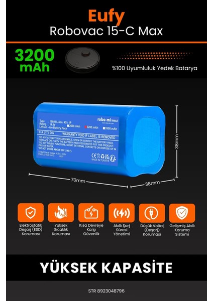 Eufy Robovac 15C Max 3200mAh Robot Süpürge Bataryası - Koruma Katmanlı Batarya Teknolojisi fiyatları