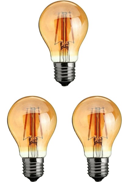4W A60 LED Filament Ampul E27 Sarı Işık Dekoratif Vintage Aydınlatma (3, Amber Cam)
