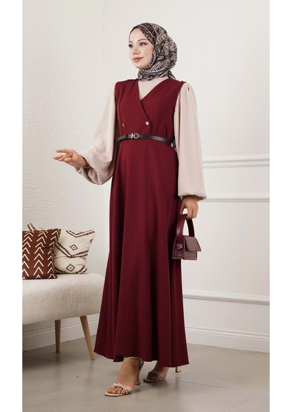 25Y61545 Jile Önü Düğmeli Kemerli Kloş - Rita - 25Y61545 - Bordo - 1
