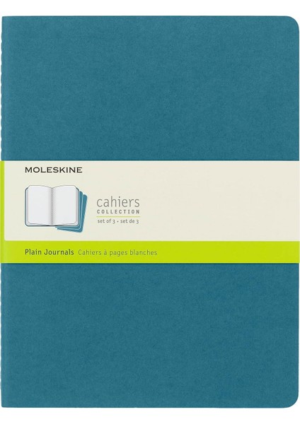 Cahier Journal (3'lü Set Not Defteri, Boş Sayfalar, Karton Kapak ve Pamuk Nakış, Ekstra Büyük 19 x 25 Cm, 120 Sayfa), Canlı Mavi