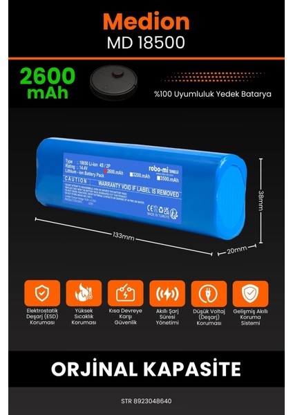 Medion MD 18500 2600mAh Robot Süpürge Bataryası - Koruma Katmanlı Batarya Teknolojisi fiyatları