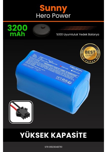 Sunny Hero Power 3200MAH Robot Süpürge Bataryası - Yüksek Yoğunluklu Li-Ion Hücre