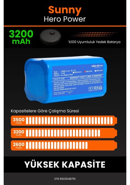 Sunny Hero Power 3200MAH Robot Süpürge Bataryası - Yüksek Yoğunluklu Li-Ion Hücre