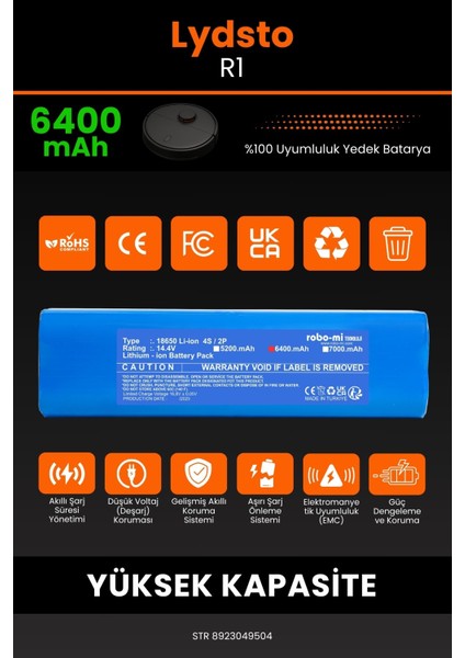 Lydsto R1 6400MAH Robot Süpürge Bataryası - Koruma Katmanlı Batarya Teknolojisi