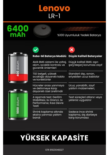 Lenovo Lr-1 6400MAH Robot Süpürge Bataryası - Koruma Katmanlı Batarya Teknolojisi