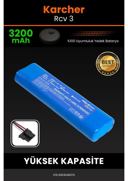 Karcher Rcv 3 3200mAh Robot Süpürge Bataryası - Sertifikalı Güvenlik, Gerçek Kapasite