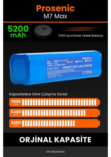 Proscenic M7 Max 5200mAh Robot Süpürge Bataryası - Yüksek Yoğunluklu Li-ion Hücre fırsatları