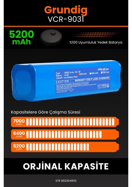Grundig Vcr 9031 5200mAh Robot Süpürge Bataryası - Yüksek Yoğunluklu Li-ion Hücre fırsatları