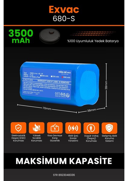 Mamibot Exvac 680S 3500mAh Robot Süpürge Bataryası - Sertifikalı Güvenlik, Gerçek Kapasite fiyatları