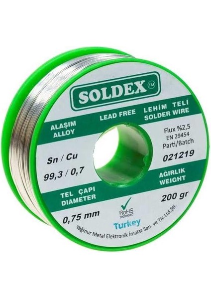 0.75 mm 200 G Kurşunsuz Lehim Teli (%99,3 Sn /%0,7 Cu)