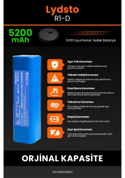 Lydsto R1-D 5200MAH Robot Süpürge Bataryası - Koruma Katmanlı Batarya Teknolojisi
