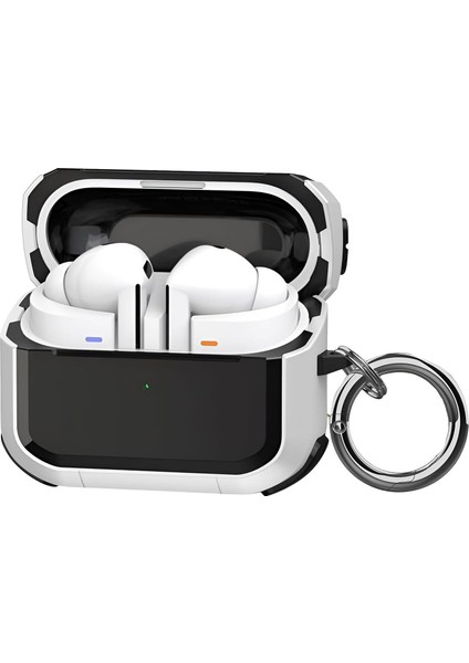 Samsung Galaxy Buds 3 Pro ve Buds 3 Uyumlu Darbelere Karşı Ultra Güçlü Çift Renkli Sert Kenar Mat Silikon Kılıf (Beyaz)