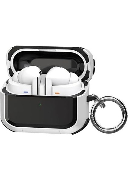 Samsung Galaxy Buds 3 Pro ve Buds 3 Uyumlu Darbelere Karşı Ultra Güçlü Çift Renkli Sert Kenar Mat Silikon Kılıf (Beyaz)