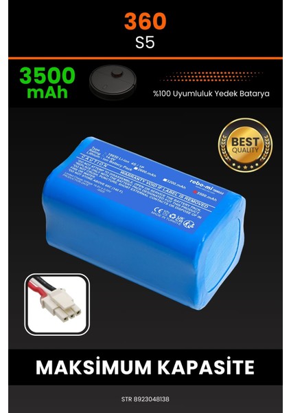 360 S5 3500mAh Robot Süpürge Bataryası - Sertifikalı Güvenlik, Gerçek Kapasite