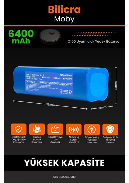 Bilicra Moby 6400mAh Robot Süpürge Bataryası - Yüksek Yoğunluklu Li-ion Hücre fiyatları