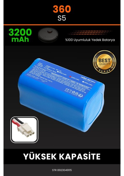 360 S5 3200mAh Robot Süpürge Bataryası - Yüksek Yoğunluklu Li-ion Hücre
