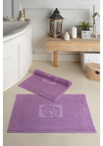 Tekstil Mat | 2 Adet Ayak Havlusu, Banyo Paspası, Havlu Paspas Mor