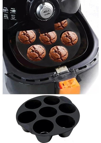 Airfryer Silikon 7'li Muffin Kek Kalıbı - Kek ve Çörek Pişirme Kabı Silikon Kalıp Siyah - (Bpa Free)