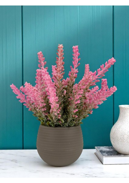Küçük Yapay Çiçek Lavanta Pembe 15X18CM Dekoratif Masa Süsü Plastik Mini Saksıda Ev Süsleri