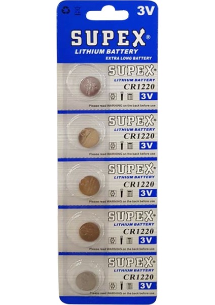 Supex CR1220 3V Lityum Pil 5li Blister Paket (4887)