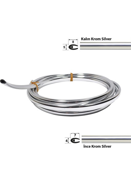 U Tip Geçmeli Krom Nikelaj Şerit Krom Silver Kalın 5 Metre modelleri