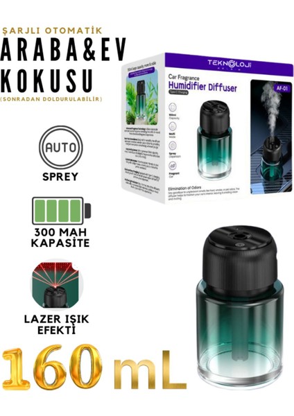 Af-01 Araba & Ev Kokusu Otomatik Şarjlı 160ML Lazer Işık Yıldız Tavan Yeni Nesil Smart Koku Difüzör