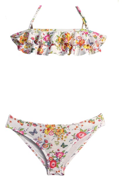 Halter Yaka Canlı Çiçekler Desenli 50UV Kız Çocuk Bikini Takımı By Nessi Byrd
