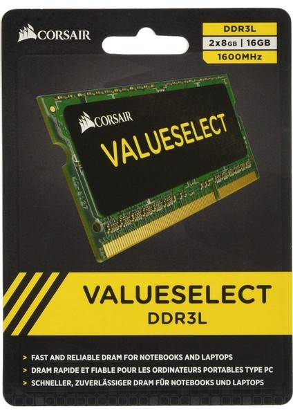 Value Select Sodımm 16GB (2X8GB) 1600MHZ CL16 1.35V Ddr3 Ram (CMSO16GX3M2CL1600C11)