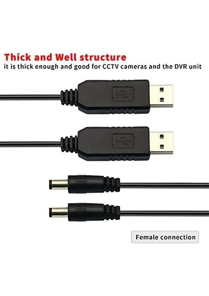 Telesky 4 Paket USB - Dc Güç Kablosu, 12 V Gücü Dönüştürülmesi Gereken Cihazlar Için 5,5 x 2,1 mm Fiş Namlu Jak ile 5 V - 12 V Gücü (Siyah, 3,3 Feet/1 Metre)