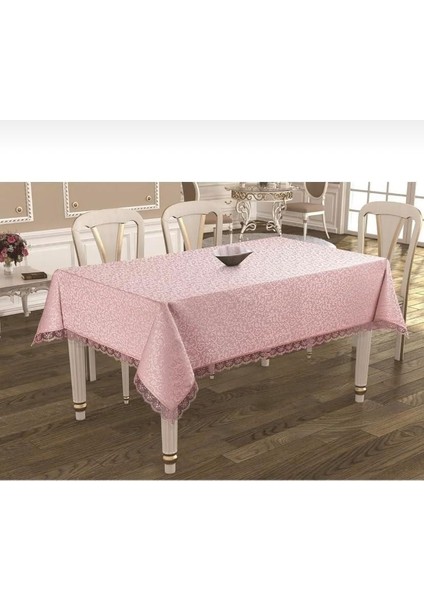 Tekstil Dantelli Leke Tutmayan Dertsiz Kumaş Masa Örtüsü Pembe 160 x 220 BYZT241