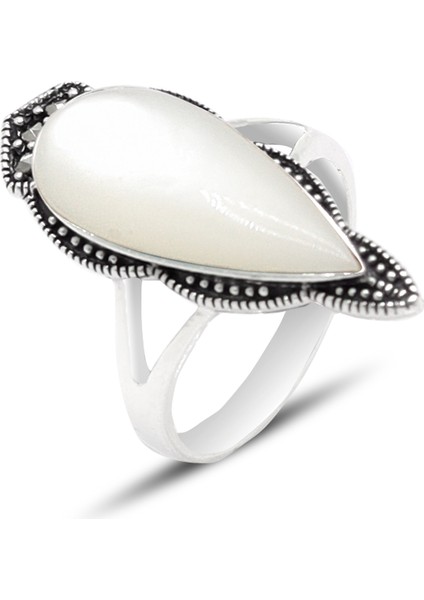 Sedef Taşlı Mekik Model 925 Ayar Gümüş Markazit Kadın Yüzük 201024226