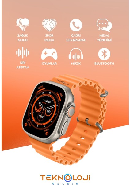 Watch 8 Ultra Akıllı Saat 45MM 1.99INC 3 Tuş Aktif Saatten Konuşma Türkçe Dil fırsatları