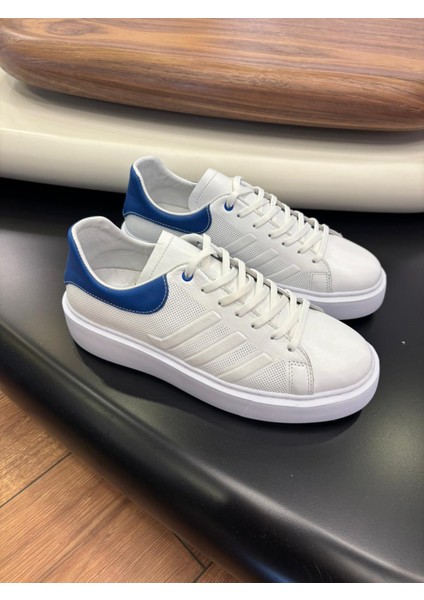 1011 Beyaz Laci Detay Hakiki Deri Erkek Sneakers - Erkek Spor Ayakkabı modelleri