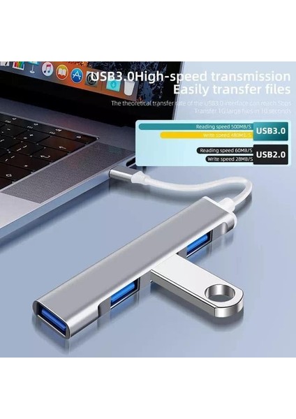 Plus Px-Typ5 Ultra Slim Gri USB Hub, 4 Port USB 3.0 Çoklayıcı, USB Çoklayıcı