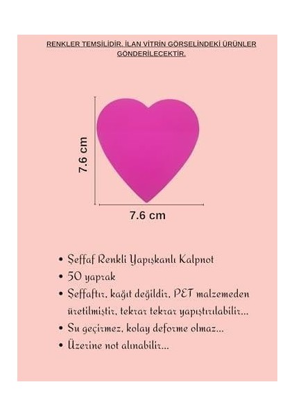 Şeffaf Renkli Yapışkanlı Not Kağıdı Kalpnot (Sarı 8)