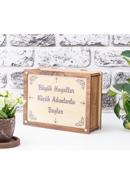 Parabox Hedef Kumbarası Ahşap-Krem Rengi Ahşap Kilitli