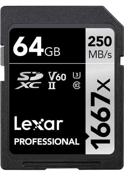 Professional 1667X Sd Kart 64 Gb, Sdxc Uhs-Iı Bellek Kartı, 250 Mb/s'ye Kadar Okuma, 120 Mb/s'ye Kadar Yazma, Sınıf 10, U3, V60, Sd Için Profesyonel Fotoğrafçı, Videografer (LSD64GCB1667)