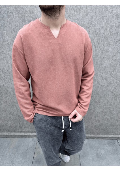 Oversize Pamuk Keten Kiremit Tshirt